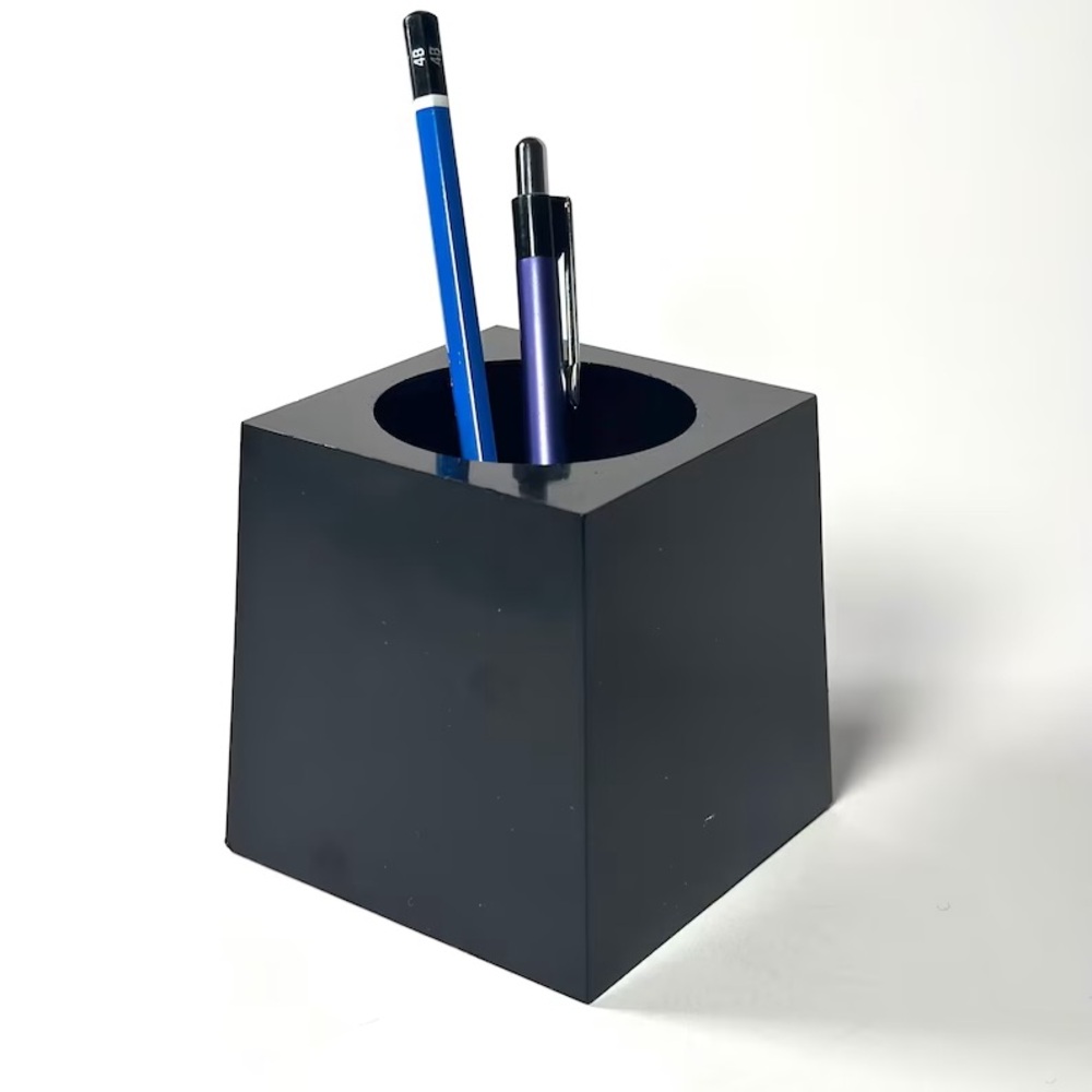 Vintage Pencil Holder, Space Age, 70s, Plastic, Black, Desk Organizer